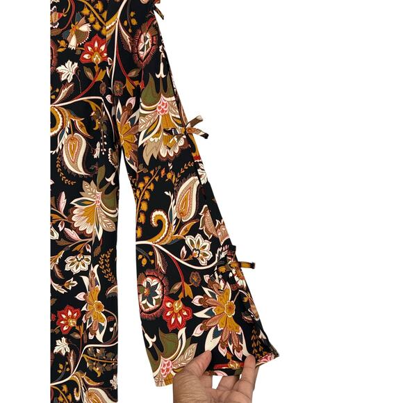 Cynthia Rowley Floral Dress Black Brown Floral Print Bows Bohemian Indie Size S - Picture 4 of 8